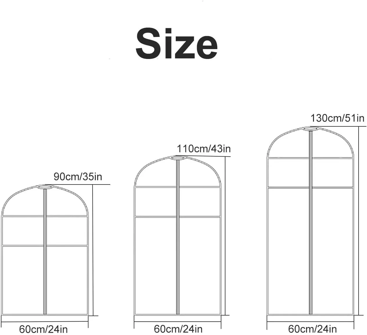 Garment Bags for Hanging Clothes, 3Pcs Suit Covers with Clear Windows, Suit Bags for Jackets, Shirts, Long Coats Gray(24x35in/60x90cm)
