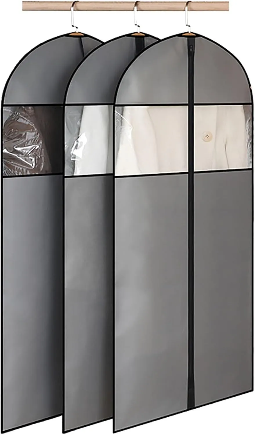 Garment Bags for Hanging Clothes, 3Pcs Suit Covers with Clear Windows, Suit Bags for Jackets, Shirts, Long Coats Gray(24x35in/60x90cm)