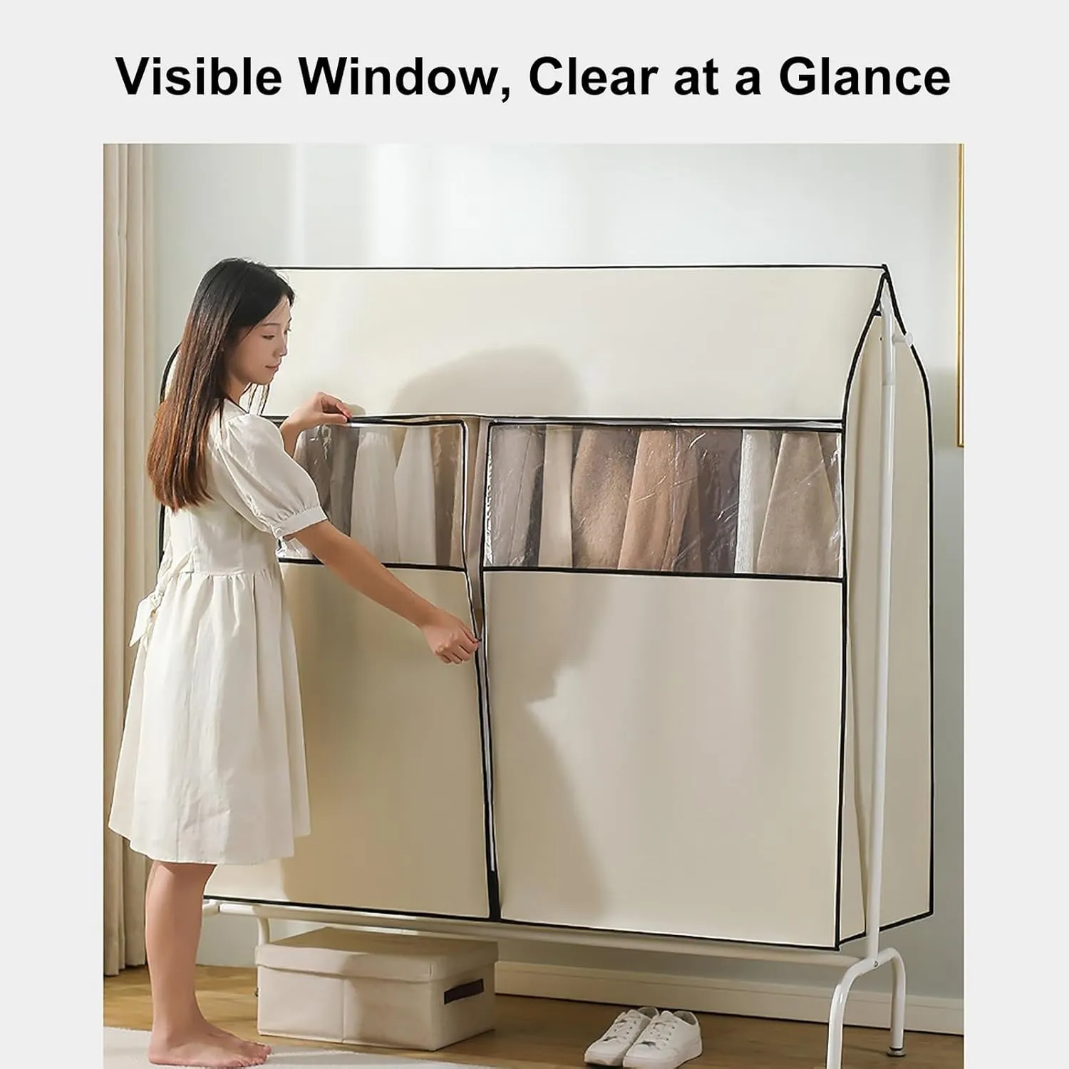 Garment Rack Cover, Washable Clothes Rack Cover Garment Bag for Closet Storage with Clear Window,Suitable for Suits, Dresses, Coats(Gray,80x50x120cm/31x20x47in)