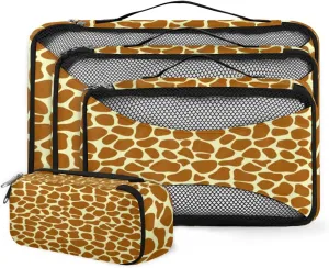 Giraffe Print Pattern Packing Cubes 4 Pack Travel Packing Bags Individual Carry on Suitcases Underwear Luggage Mesh Organizer Packing Cubes Set for Travel Bag Backpack