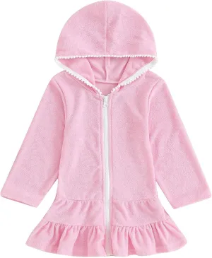 Girls Hooded Swim Cover Up Robe Cute Long Sleeve Beach Cover Ups for Swimwear Beach awaiian Towel Robe Dress