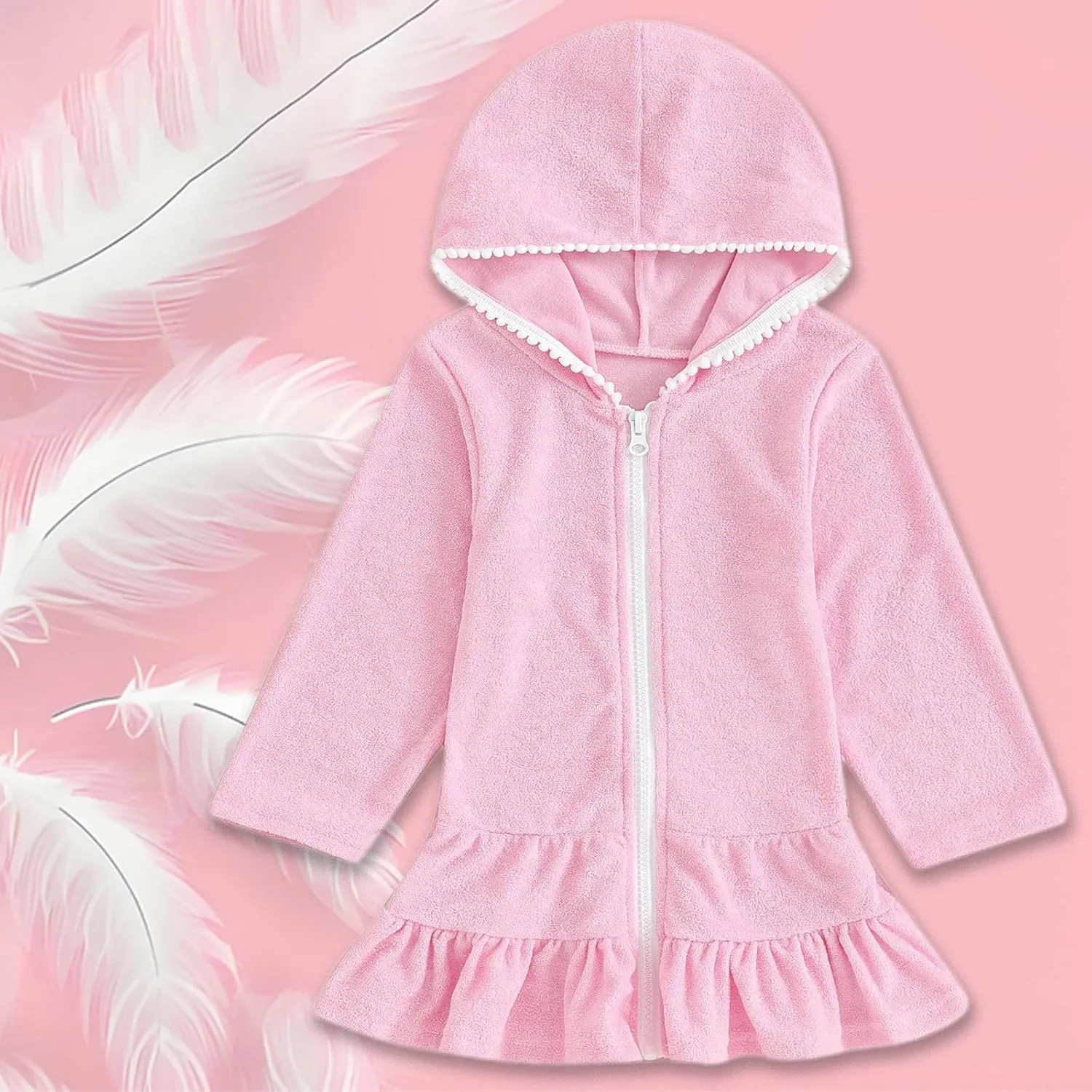 Girls Hooded Swim Cover Up Robe Cute Long Sleeve Beach Cover Ups for Swimwear Beach awaiian Towel Robe Dress