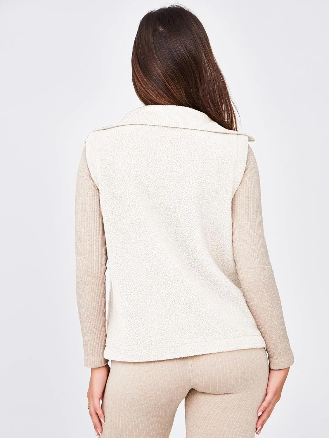 Glamaker Womens Fleece Vest Top Sleeveless Fuzzy Zip Up V Neck Sherpa Jacket Casual Outwear with Pocket