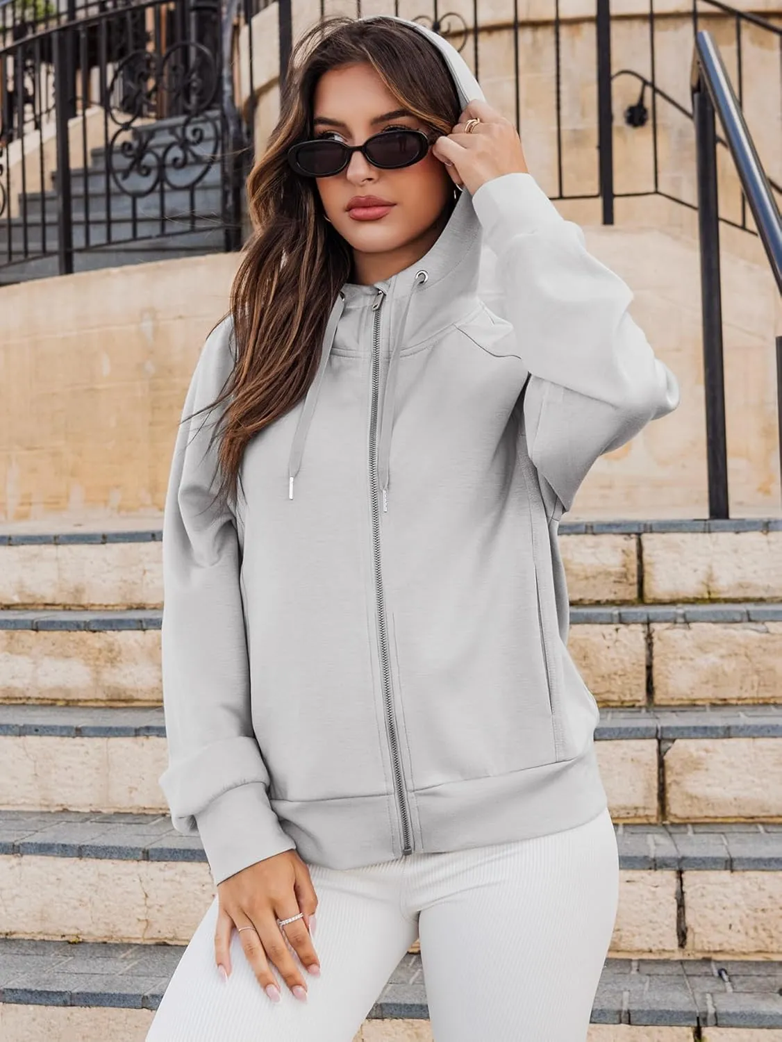 Glamaker Womens Zip Up Sweatshirt Casual Lightweight Hoodies Hooded Workout Jackets Fall Outfits 2024 with Pockets