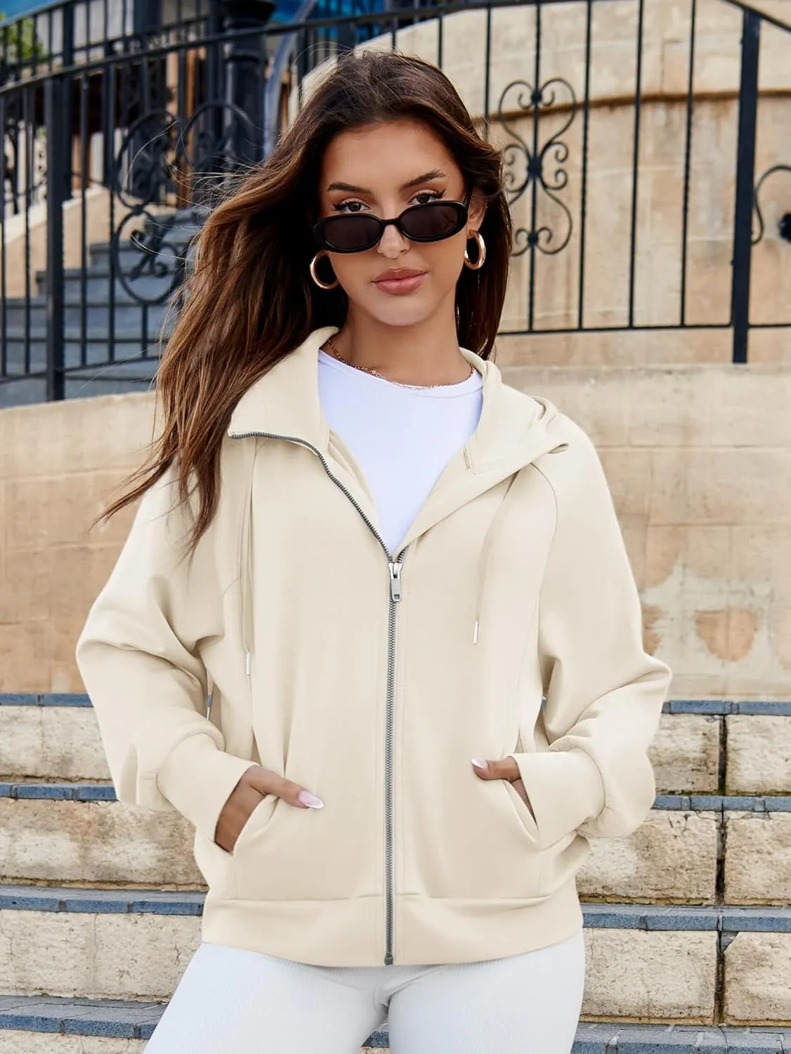 Glamaker Womens Zip Up Sweatshirt Casual Lightweight Hoodies Hooded Workout Jackets Fall Outfits 2024 with Pockets