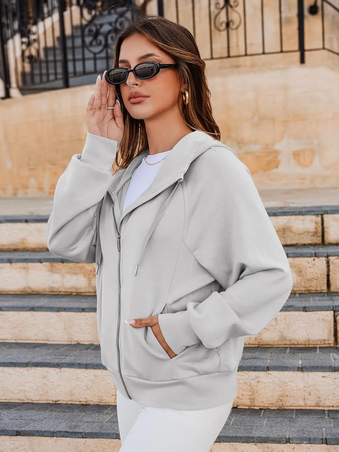 Glamaker Womens Zip Up Sweatshirt Casual Lightweight Hoodies Hooded Workout Jackets Fall Outfits 2024 with Pockets