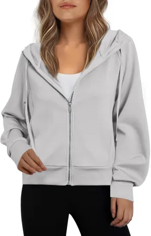 Glamaker Womens Zip Up Sweatshirt Casual Lightweight Hoodies Hooded Workout Jackets Fall Outfits 2024 with Pockets