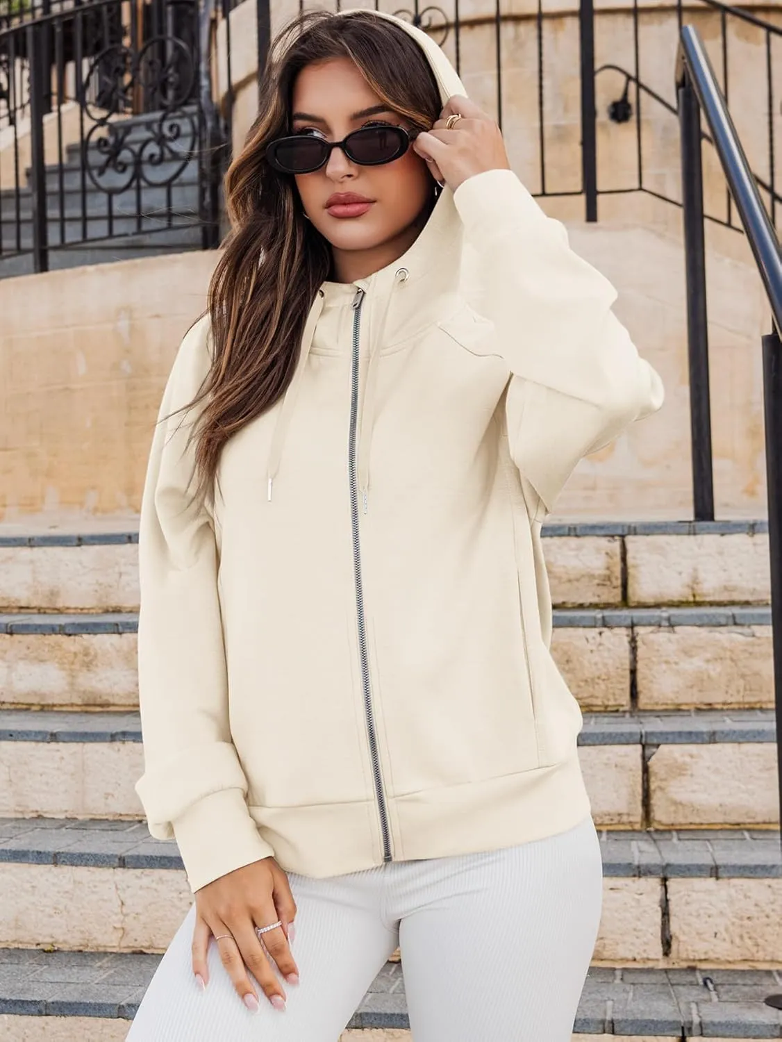 Glamaker Womens Zip Up Sweatshirt Casual Lightweight Hoodies Hooded Workout Jackets Fall Outfits 2024 with Pockets