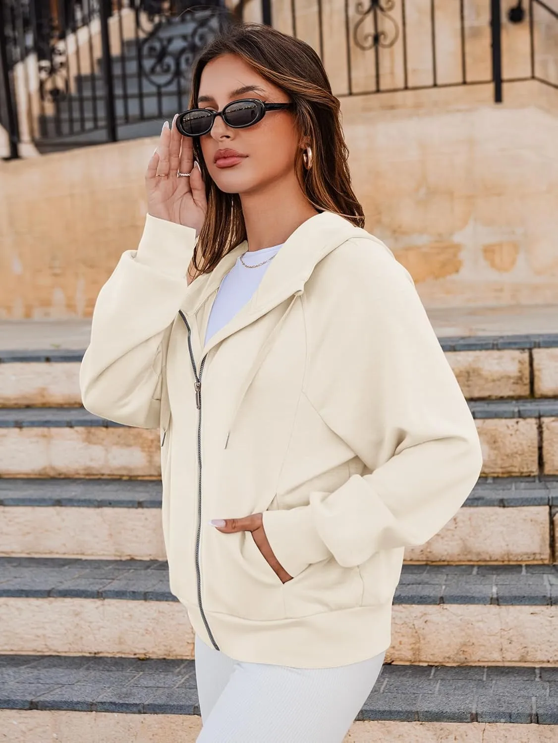 Glamaker Womens Zip Up Sweatshirt Casual Lightweight Hoodies Hooded Workout Jackets Fall Outfits 2024 with Pockets