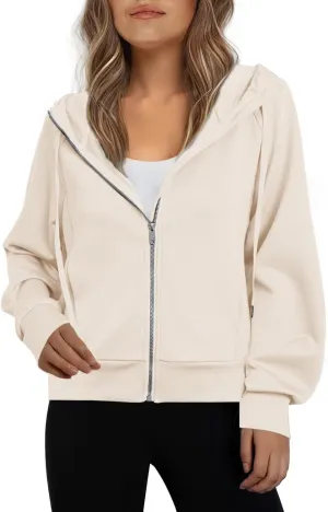 Glamaker Womens Zip Up Sweatshirt Casual Lightweight Hoodies Hooded Workout Jackets Fall Outfits 2024 with Pockets
