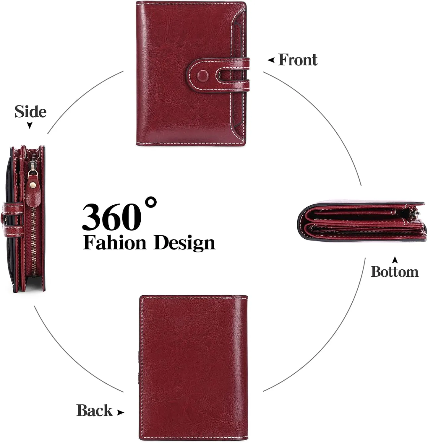 GOIACII Small Wallet Women Rfid Blocking Genuine Leather Compact Bifold Card Holder for Women with Zipper Coin Pocket 2 ID Windows