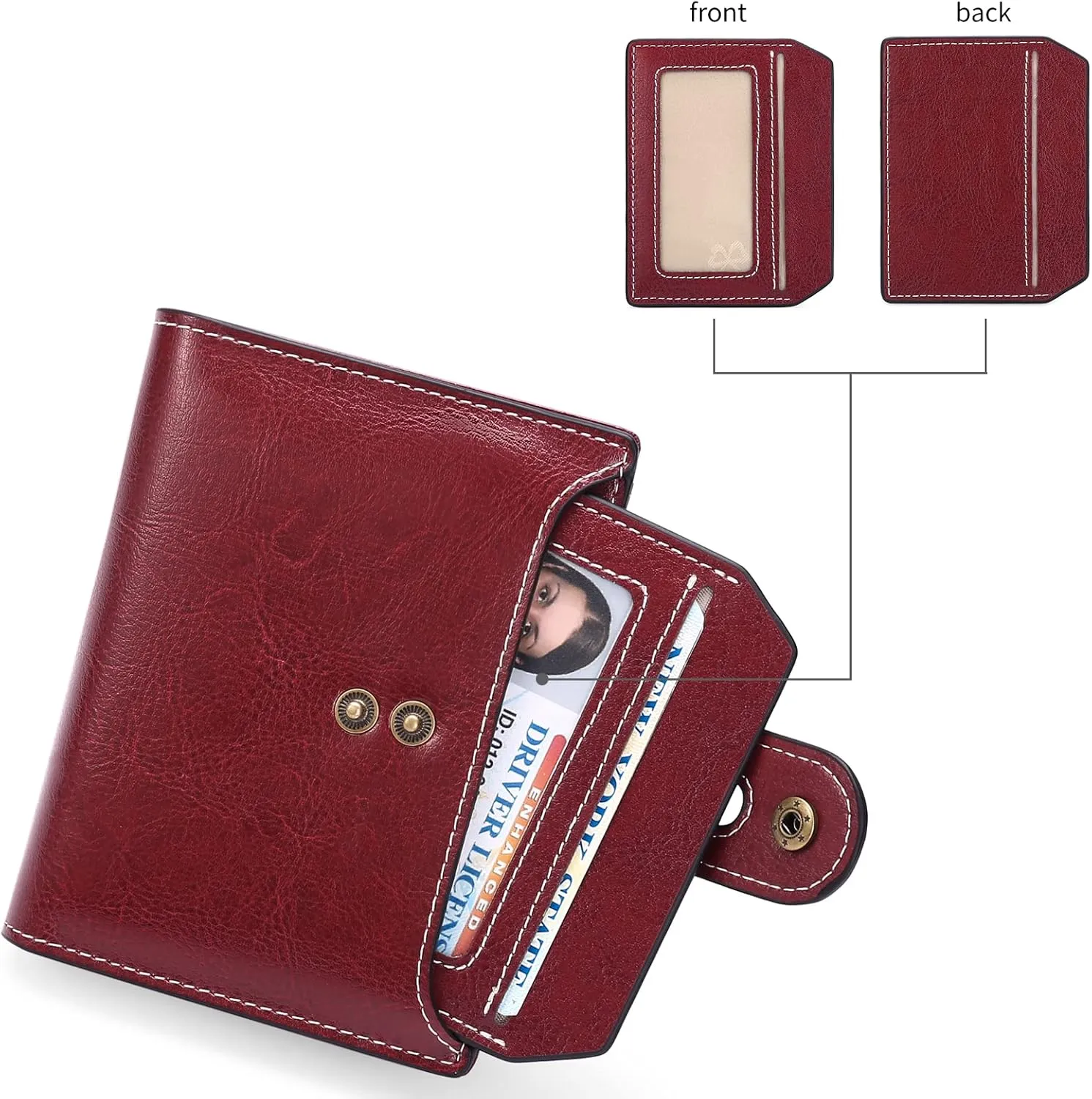 GOIACII Small Wallet Women Rfid Blocking Genuine Leather Compact Bifold Card Holder for Women with Zipper Coin Pocket 2 ID Windows
