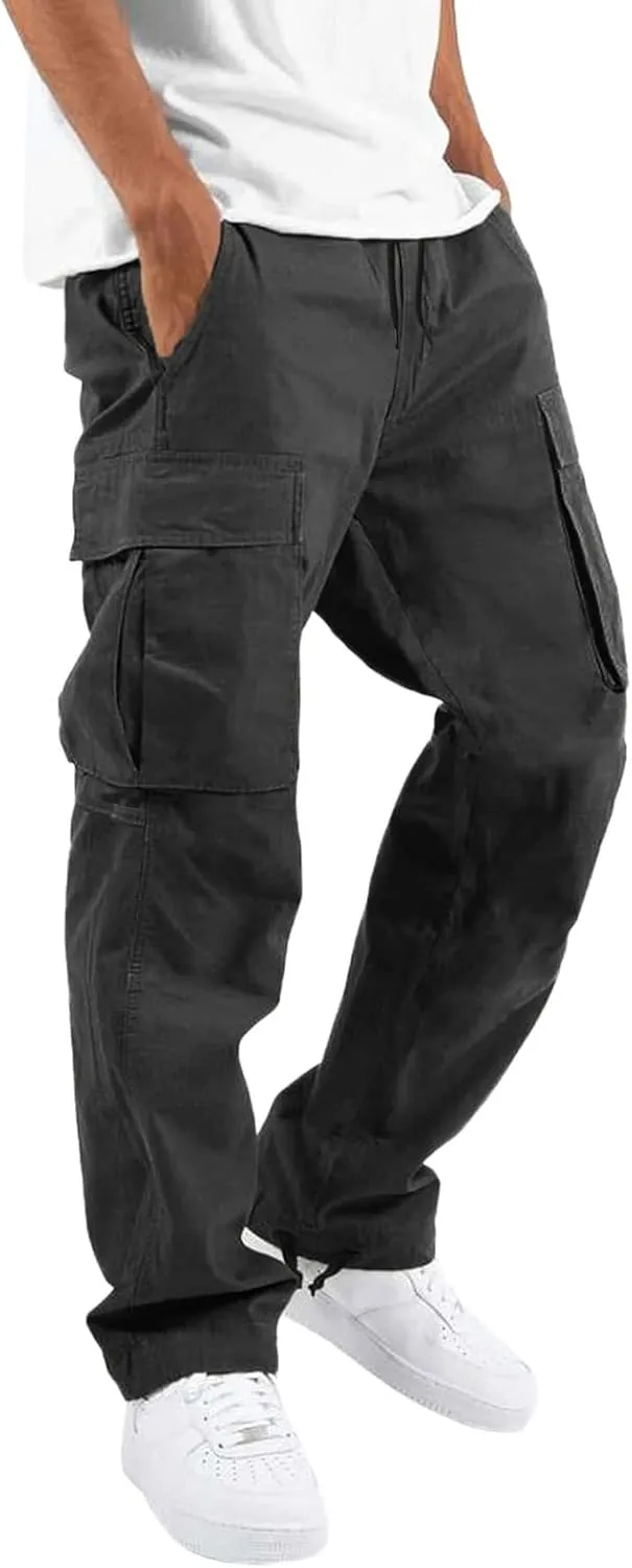 GOKKILRW Mens Outdoor Hiking Cargo Pants Joggers Stretch Lightweight Casual Cotton Twill Fitness Track Jogging Work Pants