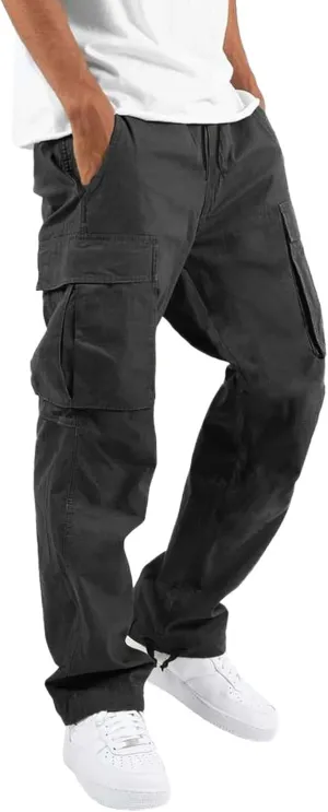 GOKKILRW Mens Outdoor Hiking Cargo Pants Joggers Stretch Lightweight Casual Cotton Twill Fitness Track Jogging Work Pants