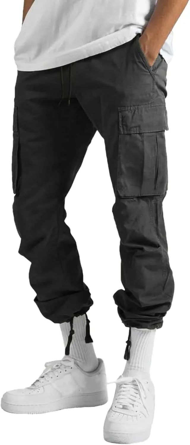 GOKKILRW Mens Outdoor Hiking Cargo Pants Joggers Stretch Lightweight Casual Cotton Twill Fitness Track Jogging Work Pants