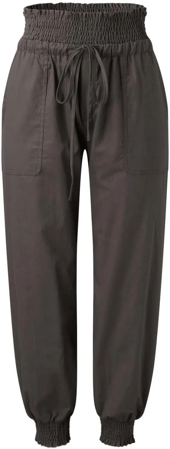 GOKKILRW Womens Cotton Linen Baggy Harem Pants Summer Lightweight Tapered Leg Workout Lounge Yoga Palazoo Cropped Pants
