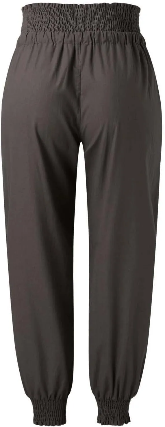 GOKKILRW Womens Cotton Linen Baggy Harem Pants Summer Lightweight Tapered Leg Workout Lounge Yoga Palazoo Cropped Pants
