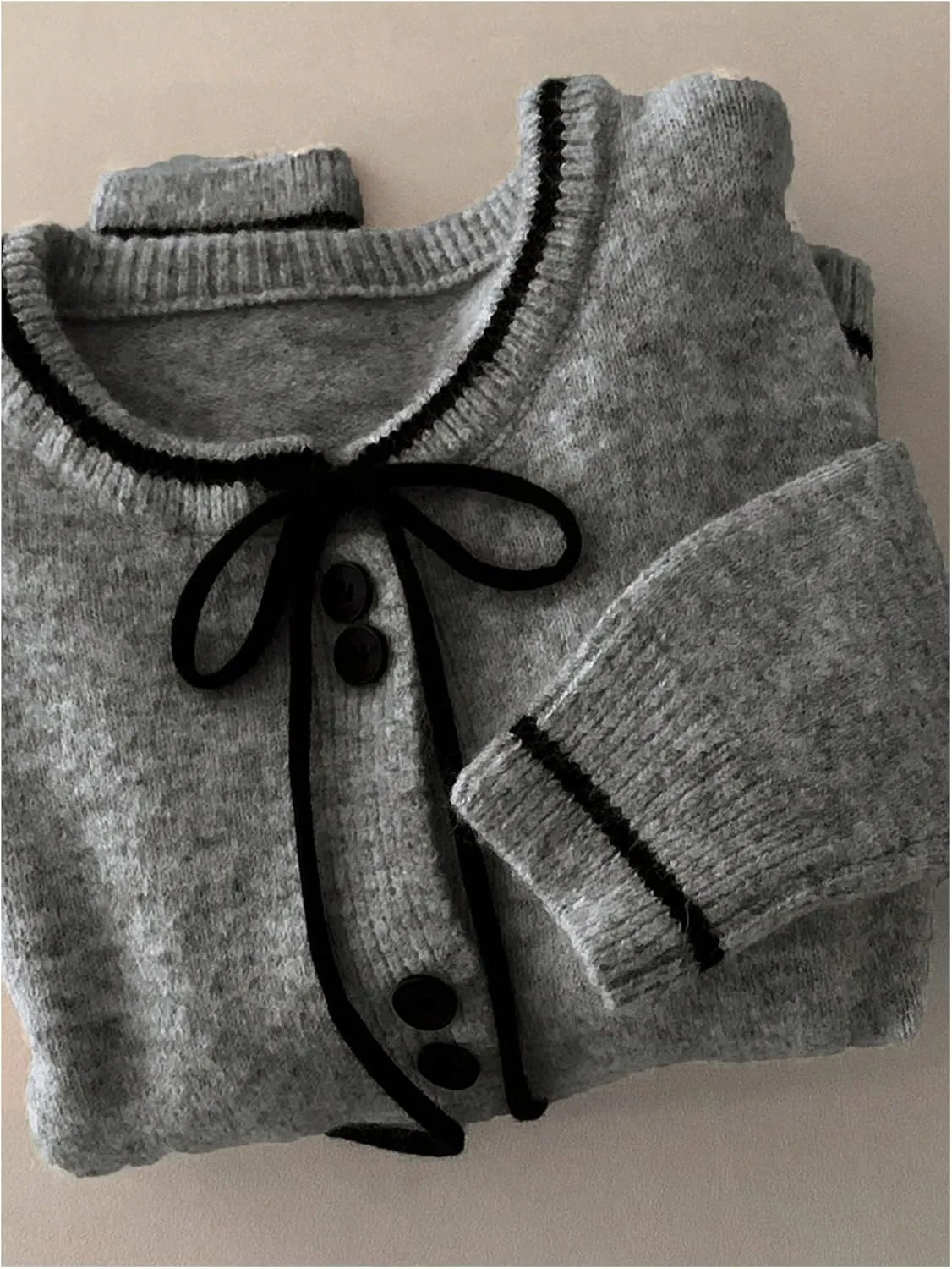 GORGLITTER Women's Bow Knot Lightweight Cardigan Dressy Long Sleeve Knit Tops Casual Color Block Button Front Sweater