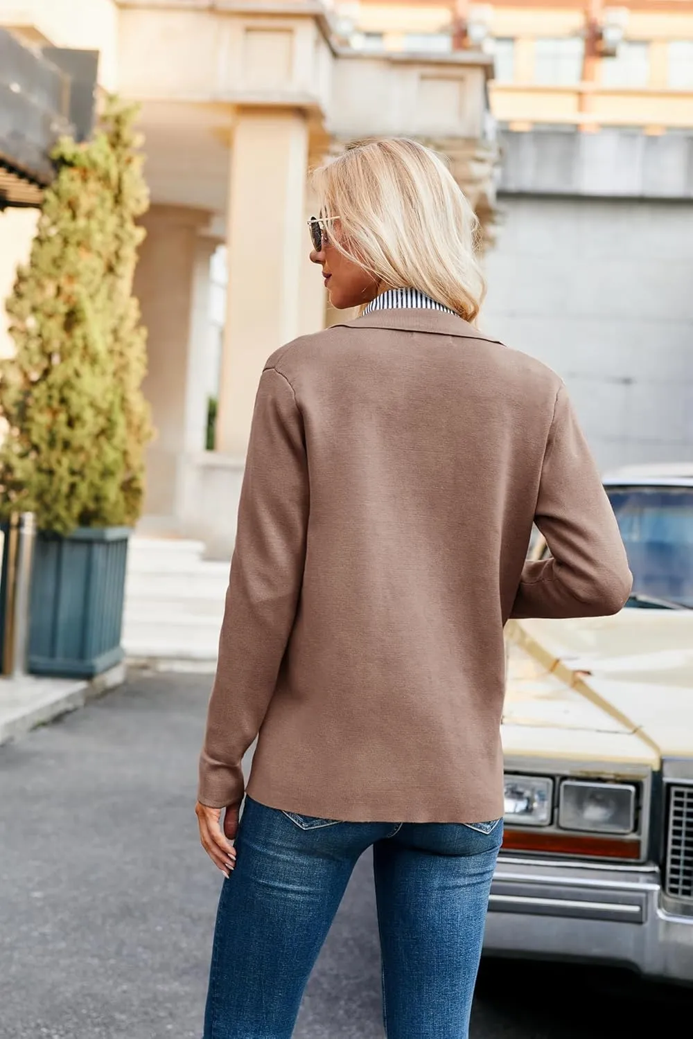 GRACE KARIN Women Casual Cardigan Knit Button Down Shirts Long Sleeve Shacket Jacket with Pockets