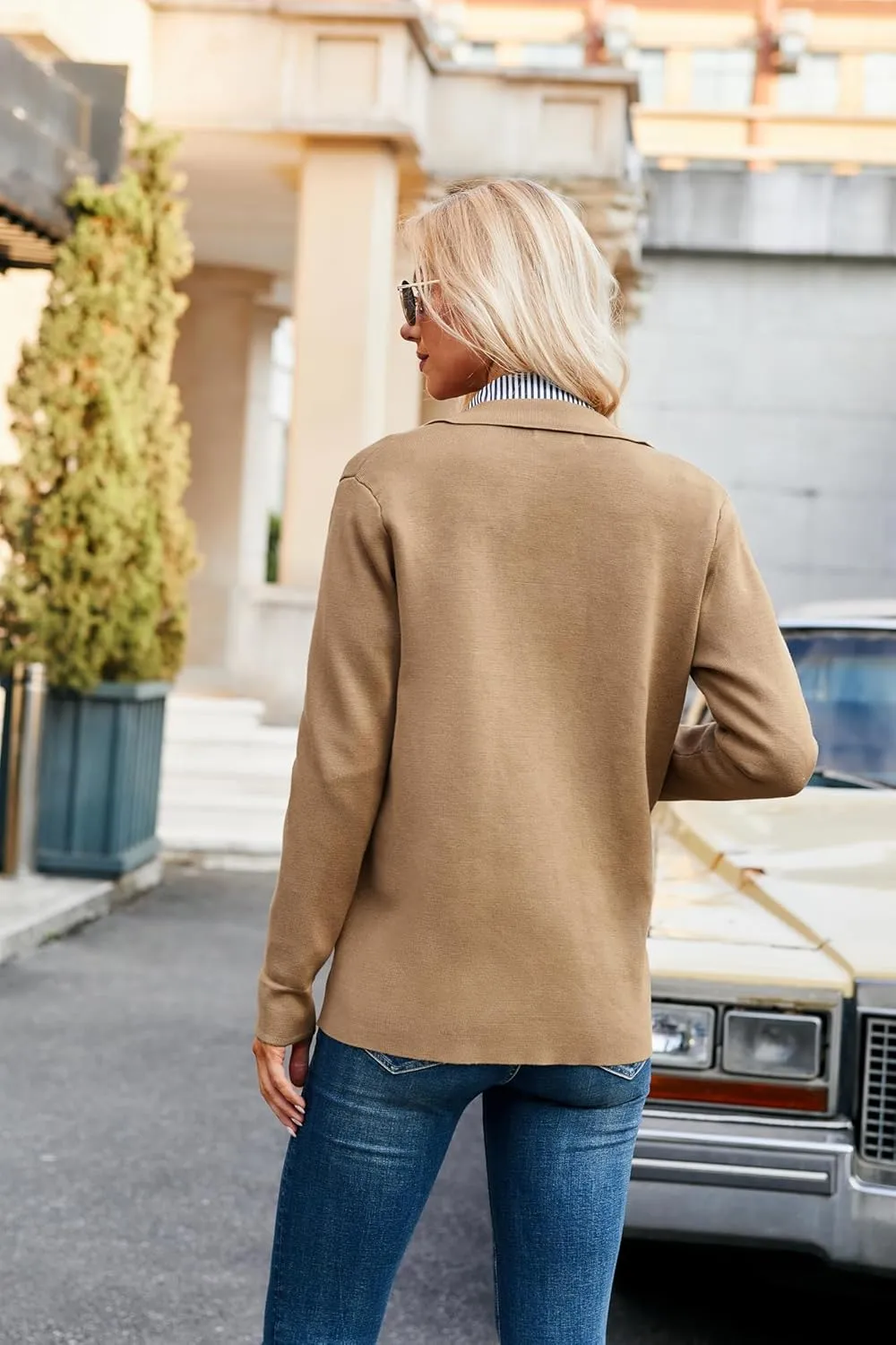 GRACE KARIN Women Casual Cardigan Knit Button Down Shirts Long Sleeve Shacket Jacket with Pockets