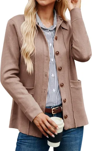 GRACE KARIN Women Casual Cardigan Knit Button Down Shirts Long Sleeve Shacket Jacket with Pockets