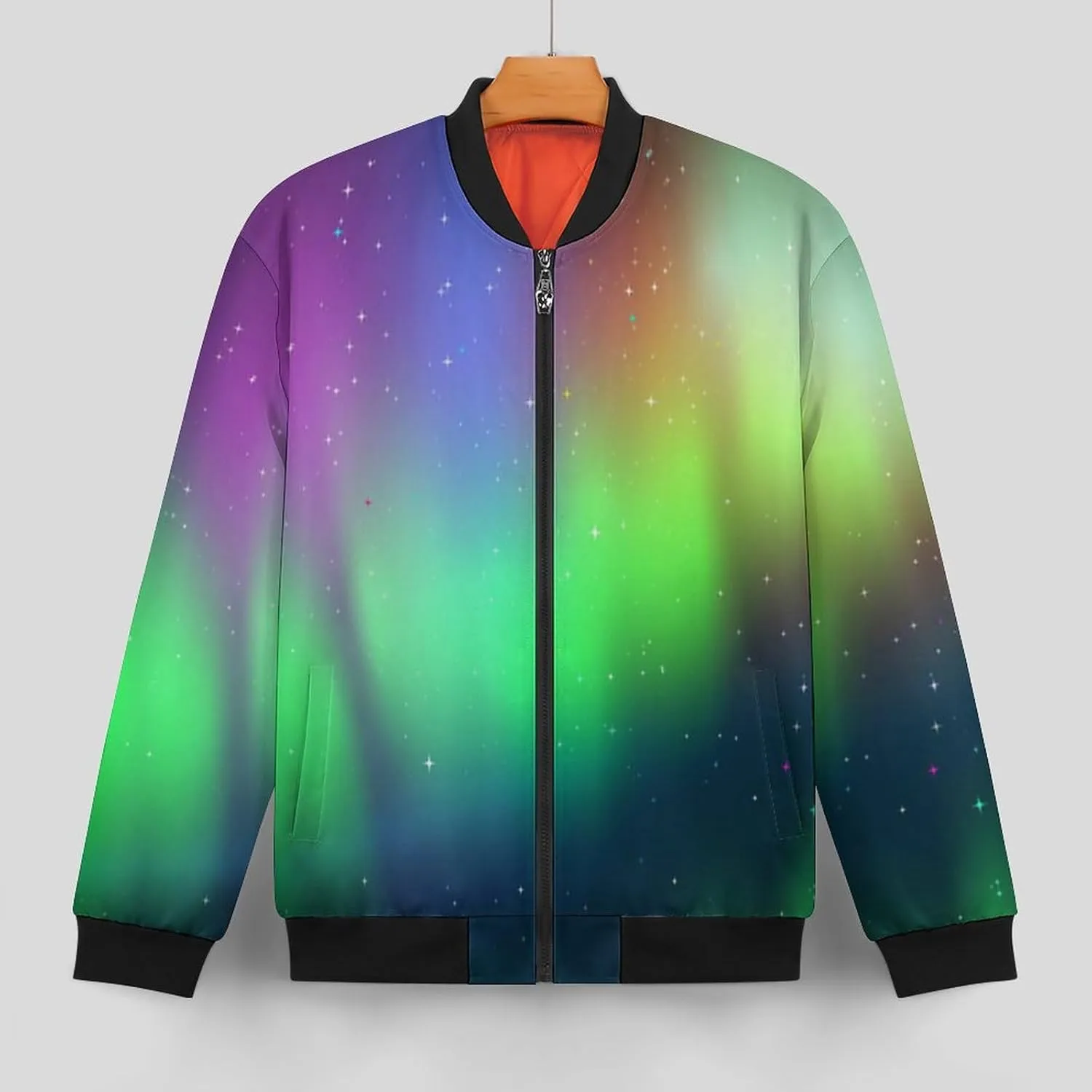 Green Aurora Men's Bomber Jacket Lightweight Windbreaker Fashion Spring Fall Coats Casual Jackets for Men