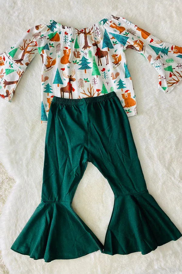 Green trees, moose, & bears 2pc girls set XCH0015-3H