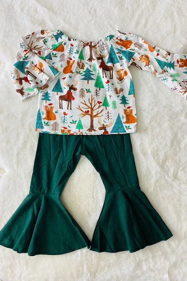 Green trees, moose, & bears 2pc girls set XCH0015-3H