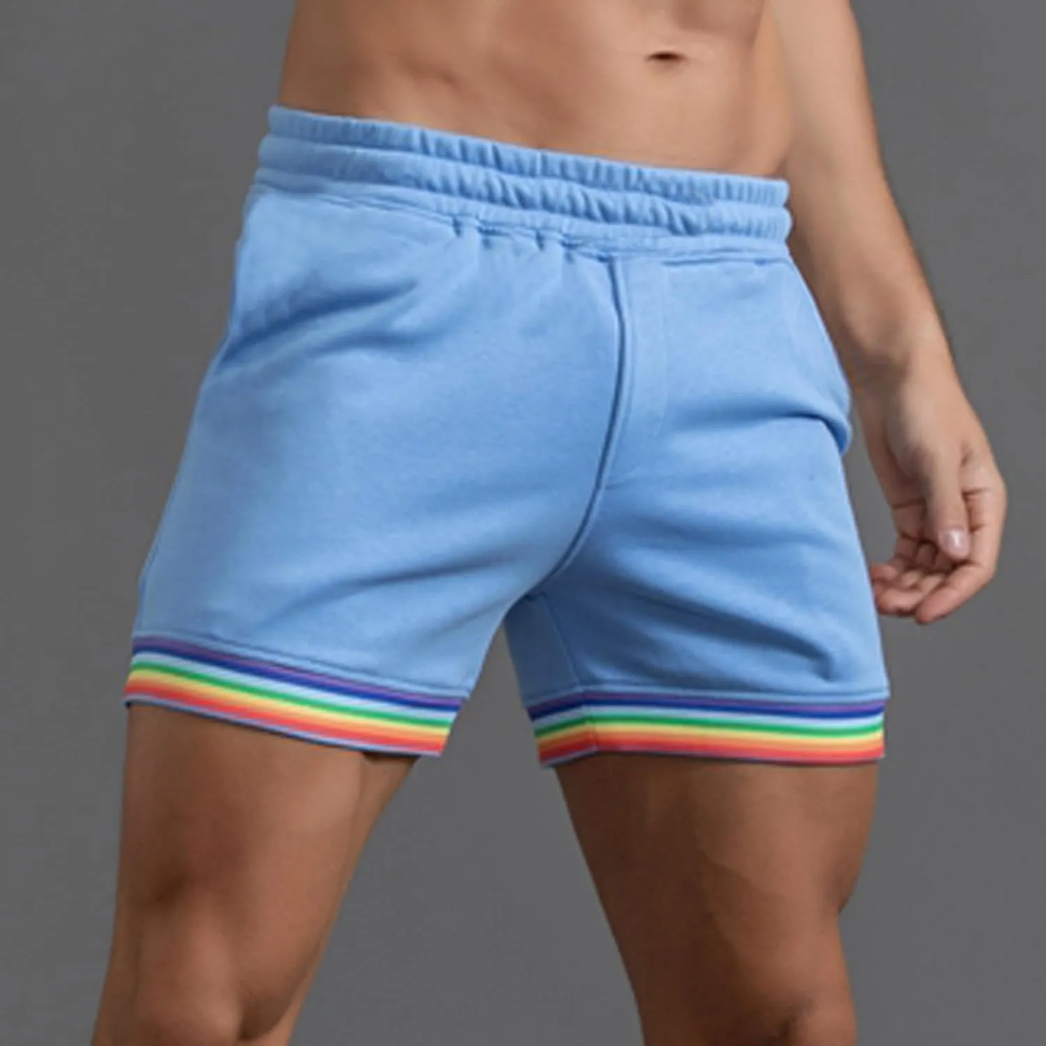 Gym Booty Shorts for Men Rainbow Leg Hem Skinny Bodybuilding Workout Shorts Outdoor Running Stretchy Training Short