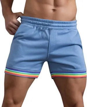 Gym Booty Shorts for Men Rainbow Leg Hem Skinny Bodybuilding Workout Shorts Outdoor Running Stretchy Training Short