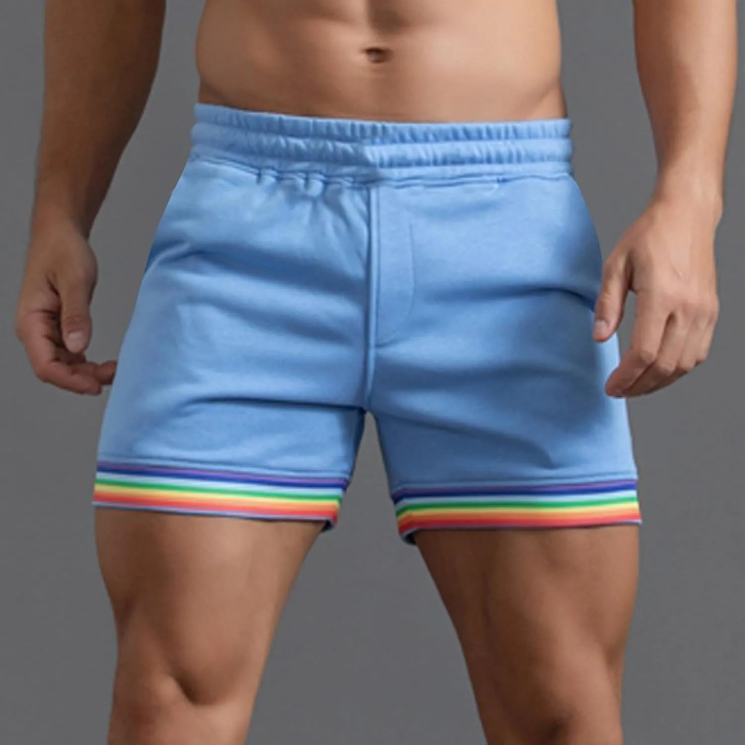 Gym Booty Shorts for Men Rainbow Leg Hem Skinny Bodybuilding Workout Shorts Outdoor Running Stretchy Training Short