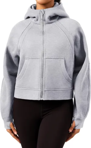 GYM RAINBOW Womens Oversized Zip Up Hoodie Cropped Hooded Sweatshirts Pullover Sweaters Full Zip Fleece Jacket