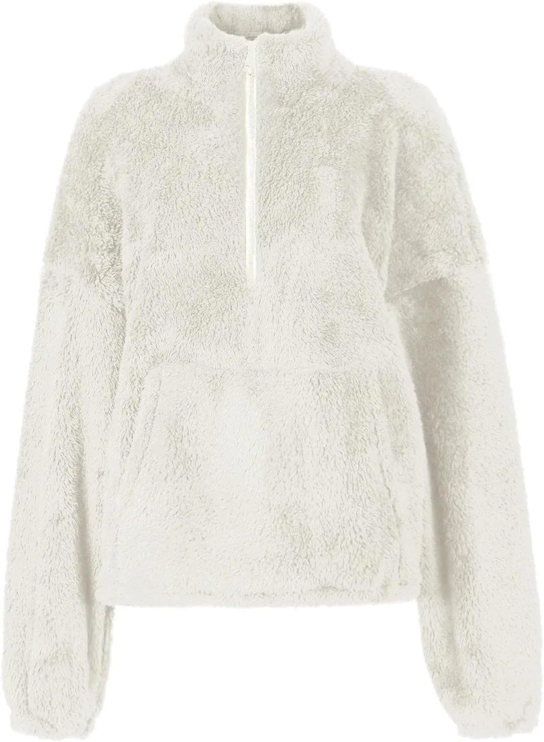 Half Zip Pullover Women Sherpa Fleece Oversized Hoodie Cute Fuzzy Cropped Sweatshirts with Pockets Pullover Sweaters