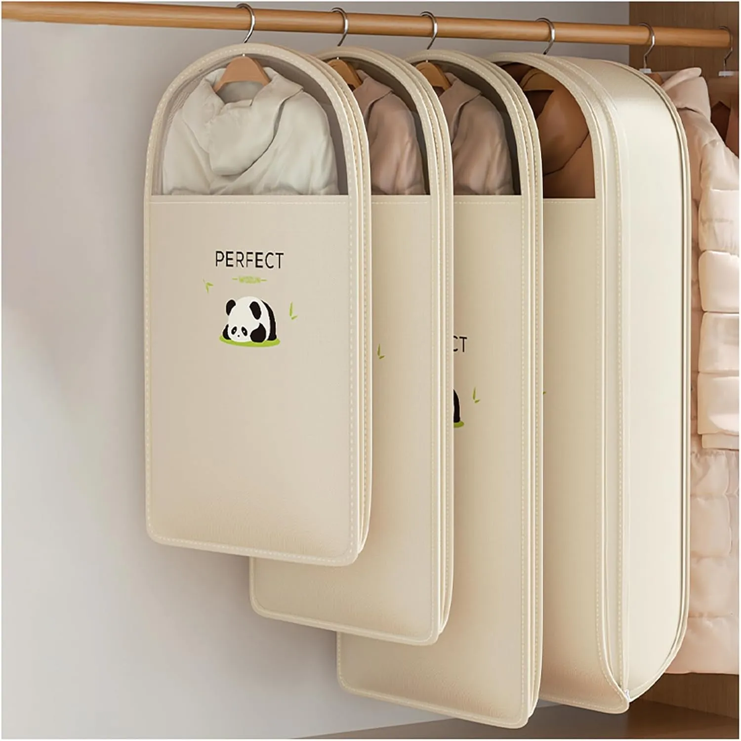 Hanging Garment Bags Save 40% Space, Wardrobe Garment Covers with Zipper Dustproof Suit Bag, Self Compression Clothes Storage Bags for down Jacket(Size:90cm-1Pcs)