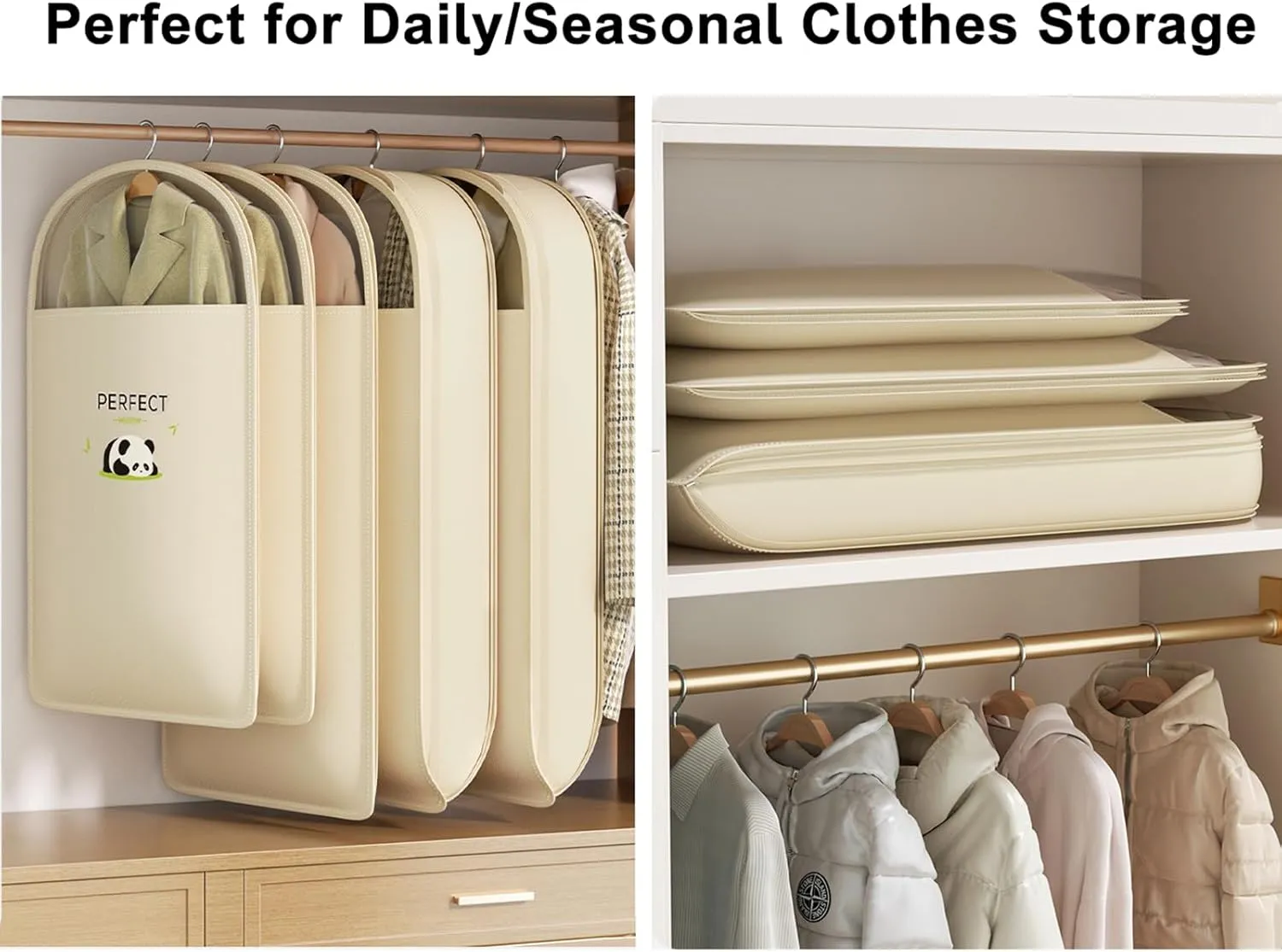 Hanging Garment Bags Save 40% Space, Wardrobe Garment Covers with Zipper Dustproof Suit Bag, Self Compression Clothes Storage Bags for down Jacket(Size:90cm-1Pcs)