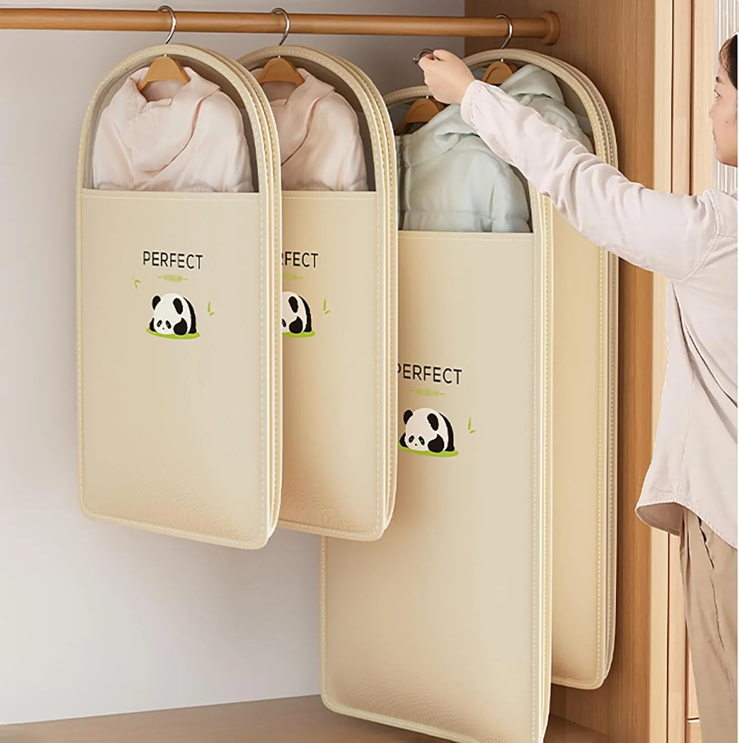 Hanging Garment Bags Save 40% Space, Wardrobe Garment Covers with Zipper Dustproof Suit Bag, Self Compression Clothes Storage Bags for down Jacket(Size:90cm-1Pcs)