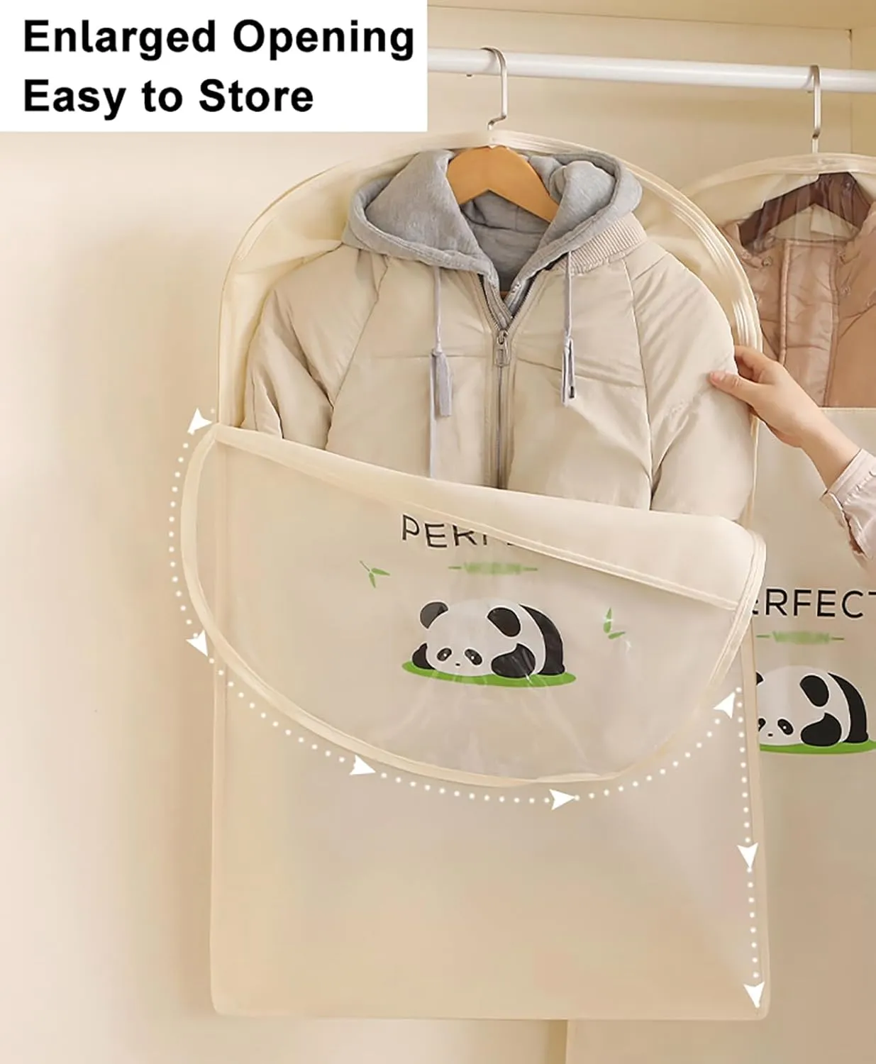 Hanging Garment Bags Save 40% Space, Wardrobe Garment Covers with Zipper Dustproof Suit Bag, Self Compression Clothes Storage Bags for down Jacket(Size:90cm-1Pcs)