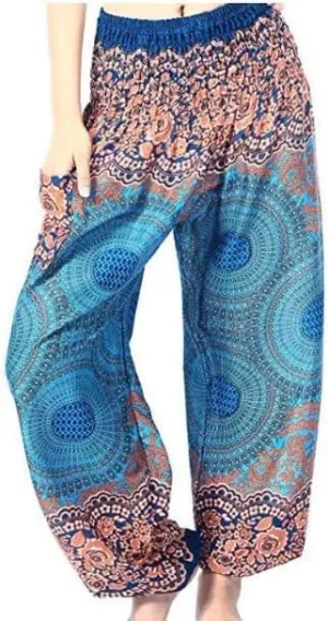 Harem Pants for Women Loose Yoga Travel Beach Pants Hippie Bohemian Yoga Pants-Blue