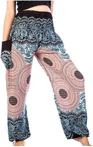 Harem Pants for Women Loose Yoga Travel Beach Pants Hippie Bohemian Yoga Pants- Pink
