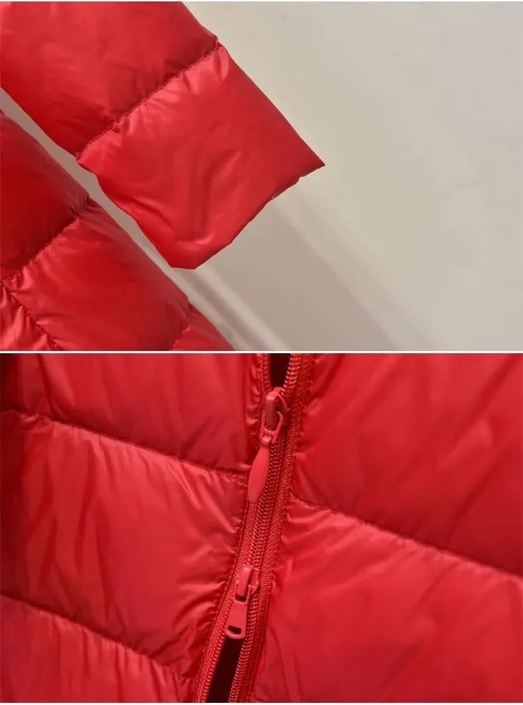 Hgvcfcv Women Long Down Jacket Lightweight Knee Fit Hooded Down Coat Casual Puffer Jackets