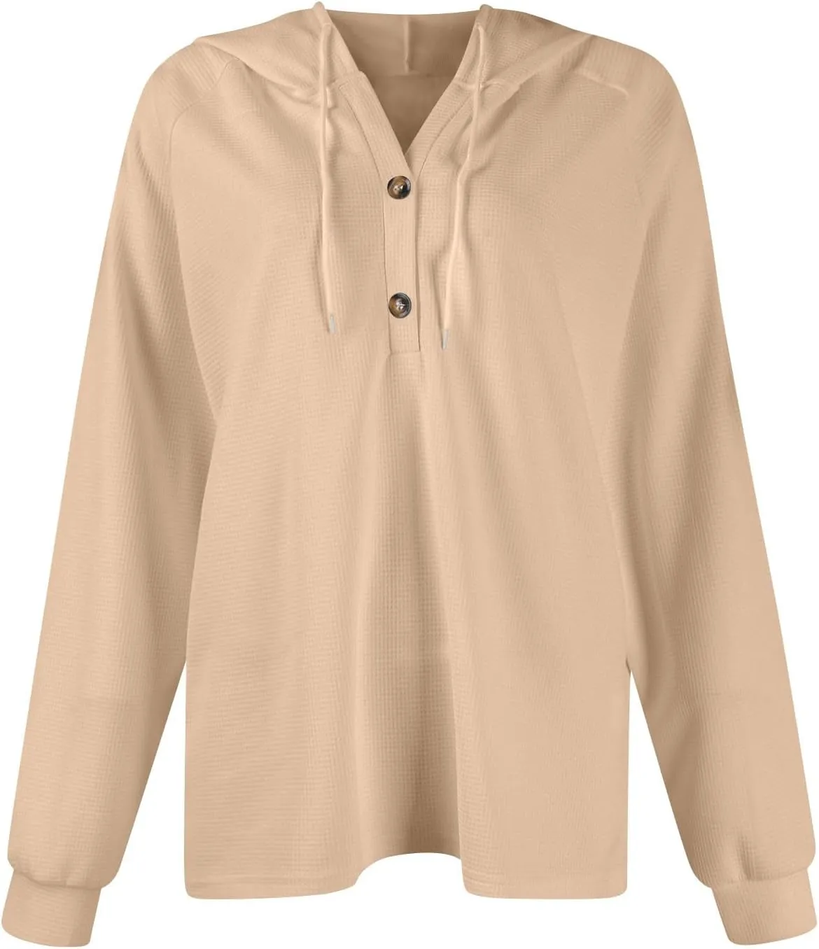 Hoodies for Women Button V Neck Waffle Knit Tops Raglan Long Sleeve Shirts Fall Casual Comfy Pullover Sweatshirt