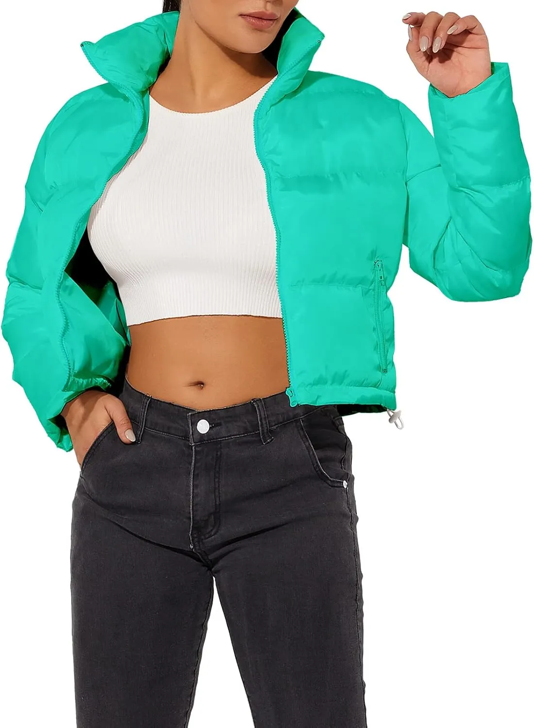 Hujoin Women's Crop Short Jacket Cropped Puffer Fashion Jackets for Women Warm Winter Lightweight Coat