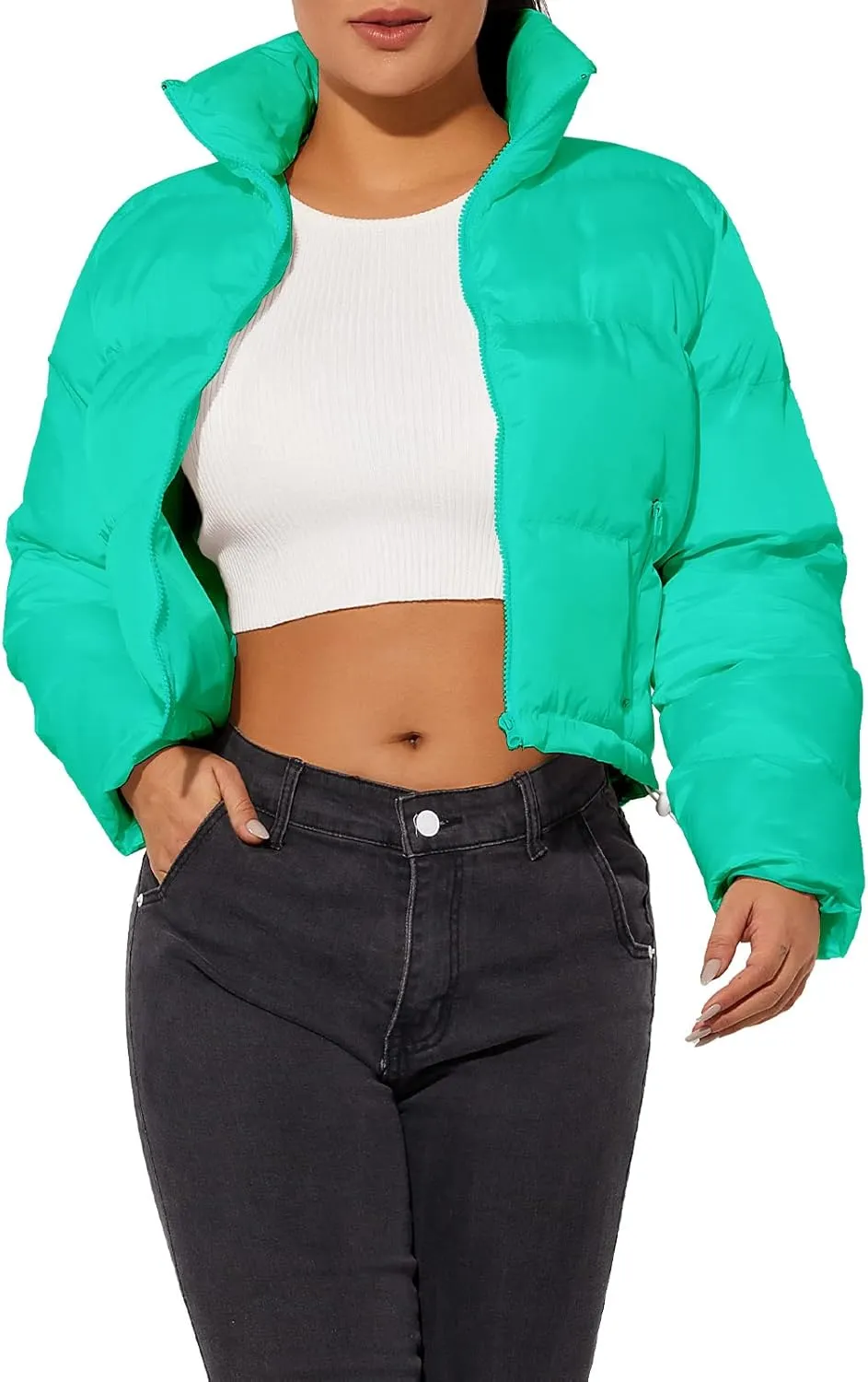 Hujoin Women's Crop Short Jacket Cropped Puffer Fashion Jackets for Women Warm Winter Lightweight Coat