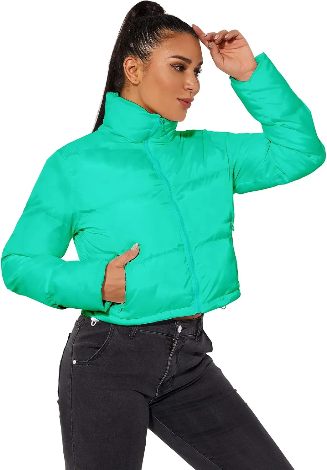 Hujoin Women's Crop Short Jacket Cropped Puffer Fashion Jackets for Women Warm Winter Lightweight Coat