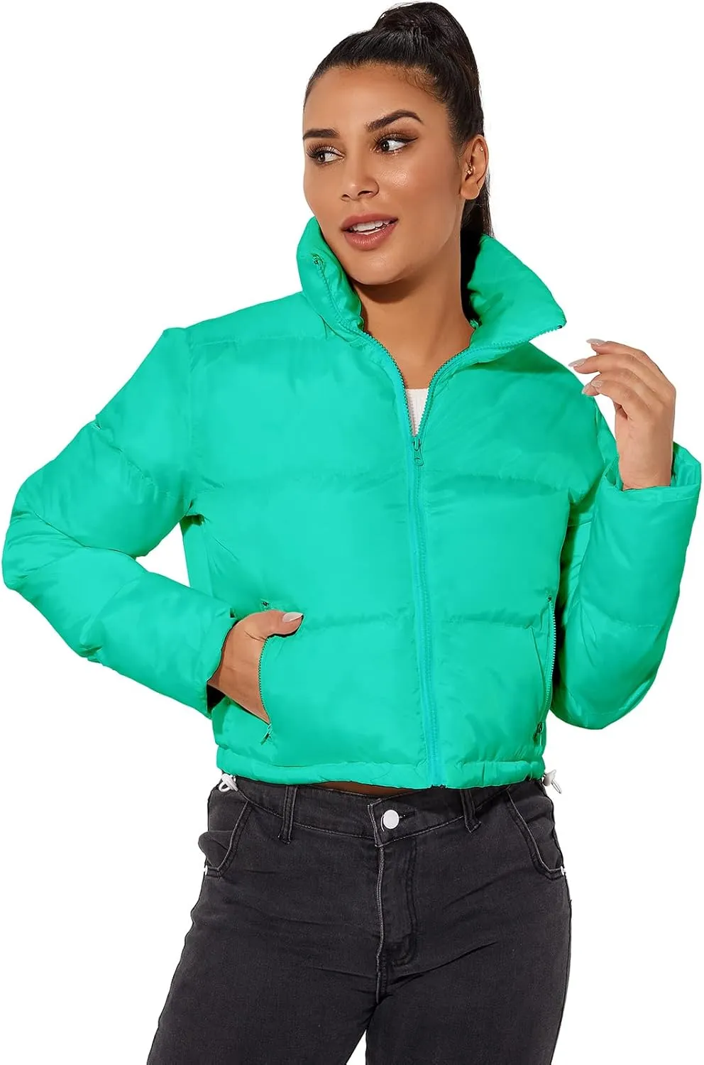 Hujoin Women's Crop Short Jacket Cropped Puffer Fashion Jackets for Women Warm Winter Lightweight Coat
