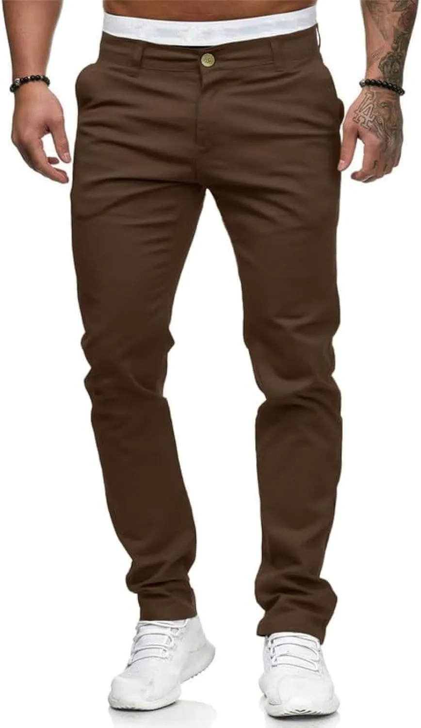 HUNGSON Mens Chinos Slim Fit Stretch Flat-Front Skinny Dress Pants