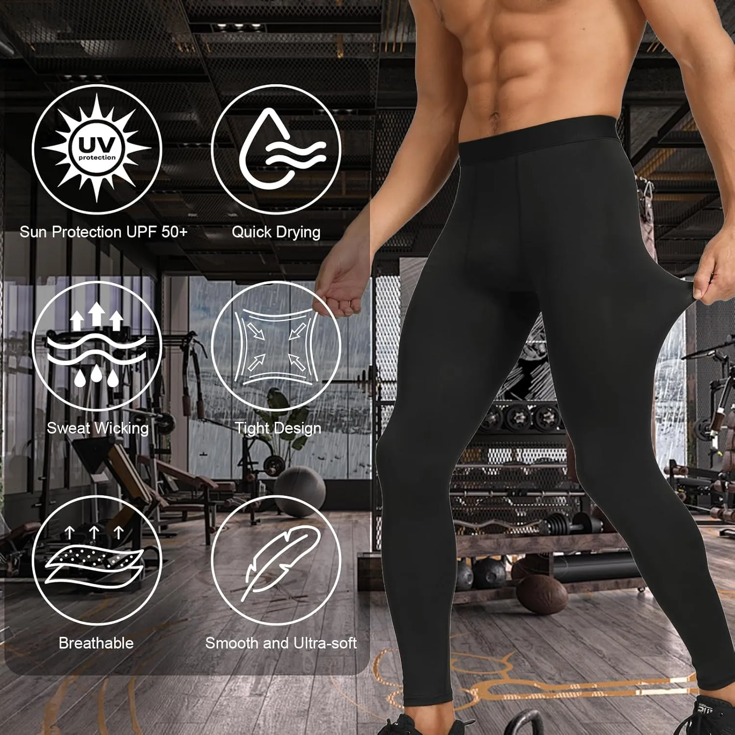 HYCOPROT Men's Compression Pants, Athletic Leggings Baselayer Bottoms Workout Tights for Basketball Running Yoga Gym