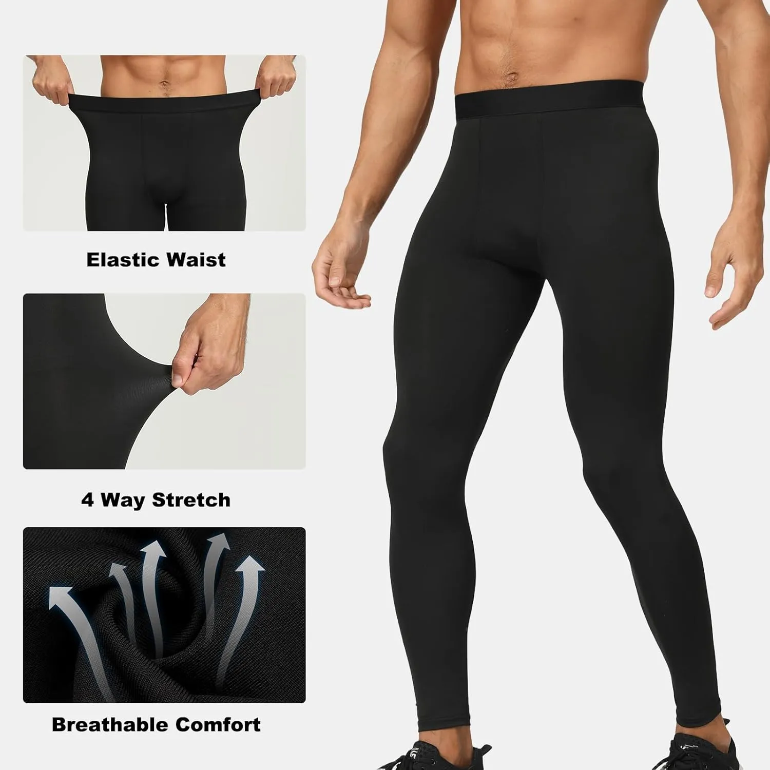 HYCOPROT Men's Compression Pants, Athletic Leggings Baselayer Bottoms Workout Tights for Basketball Running Yoga Gym