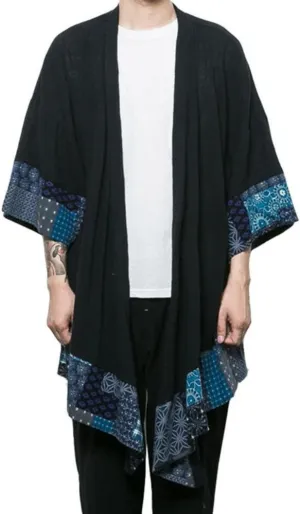 HZCX FASHION Men's Cotton Linen Long Kimono Jackets Open Front Cardigan Cloak