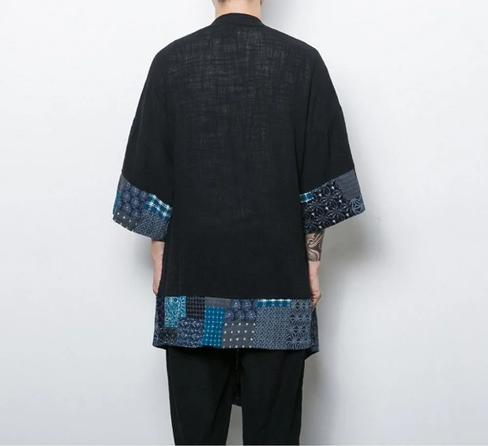 HZCX FASHION Men's Cotton Linen Long Kimono Jackets Open Front Cardigan Cloak